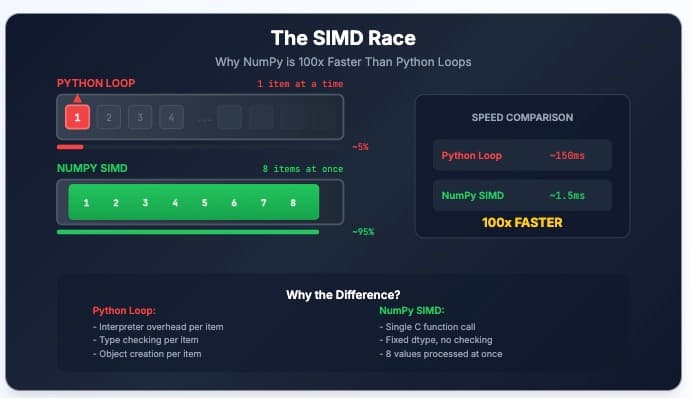 NumPy vs Python: Why NumPy is 100x Faster (SIMD Explained)